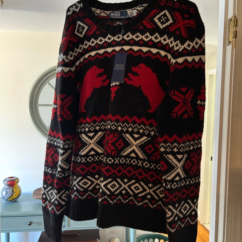 $500 NWT POLO RALPH LAUREN Men Polar Bear Fair Isle Wool Sweater Size L